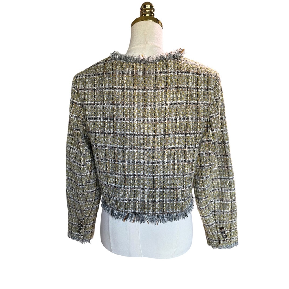 Alvin Valley Tweed Fringe Jacket Chanel Style Chain Hem Cropped Blazer Sz 40 8 - Picture 3 of 10